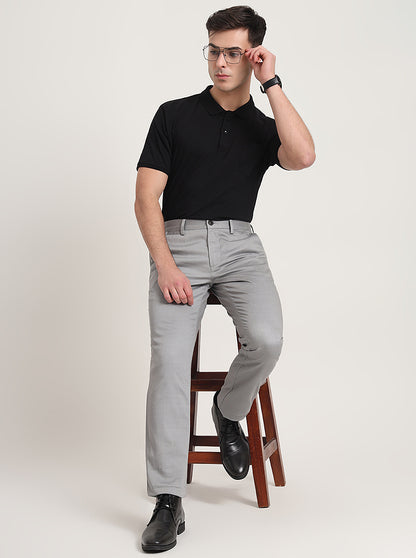 Grey Printed Uno Fit Casual Trouser | JadeBlue