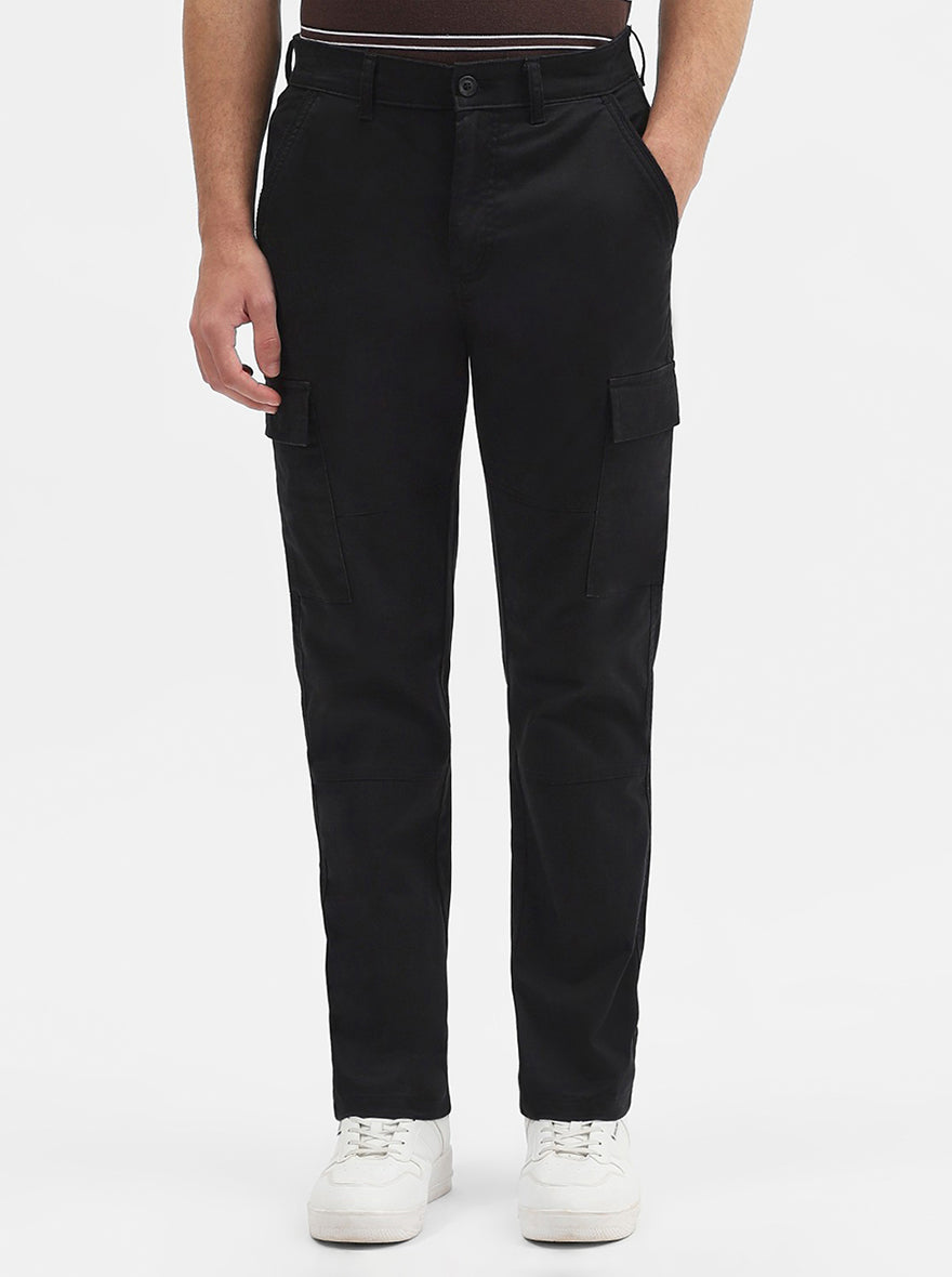 Black Solid Slim Fit Cargo Pant | JadeBlue