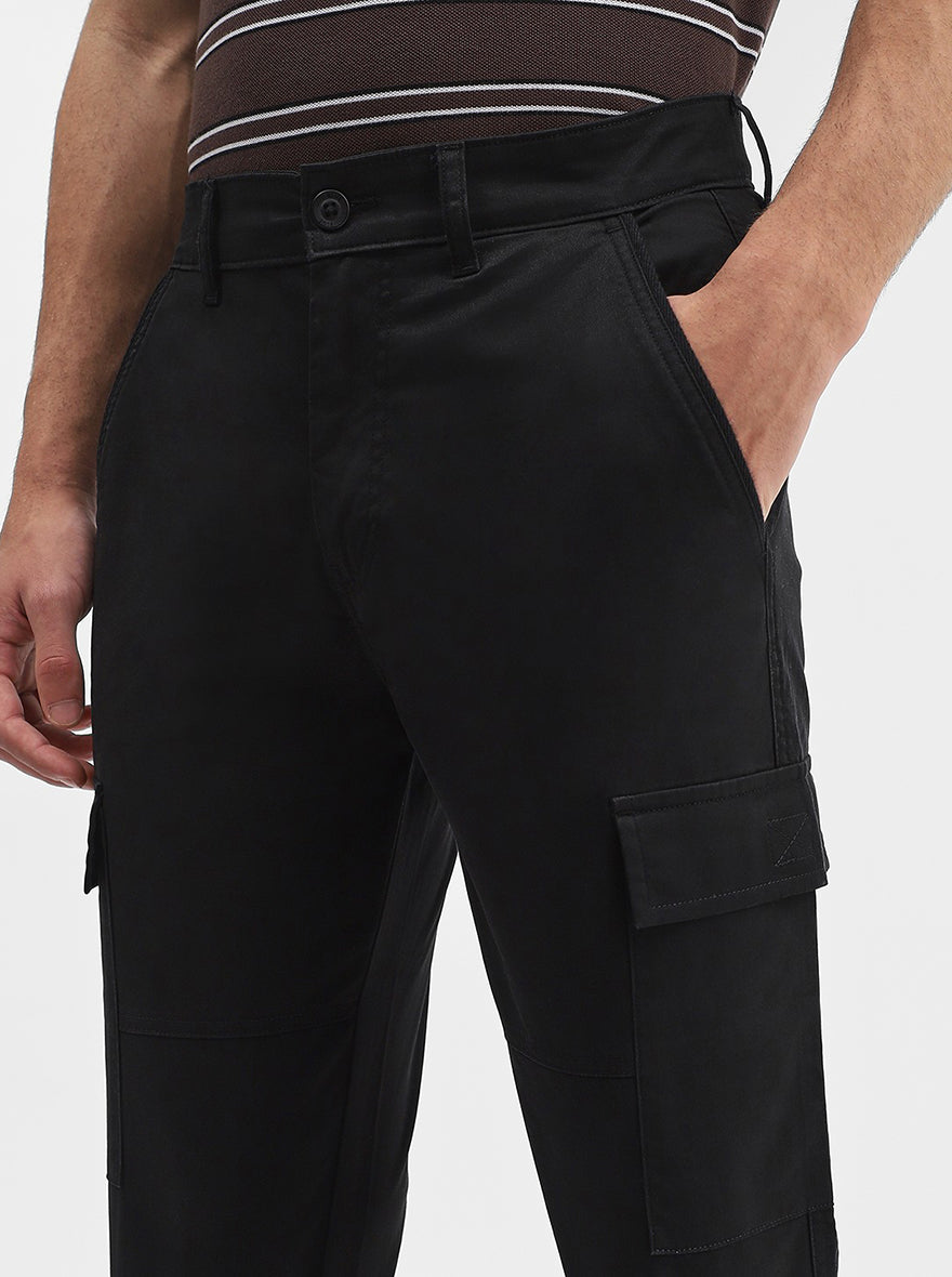 Black Solid Slim Fit Cargo Pant | JadeBlue