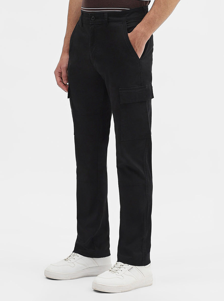 Black Solid Slim Fit Cargo Pant | JadeBlue