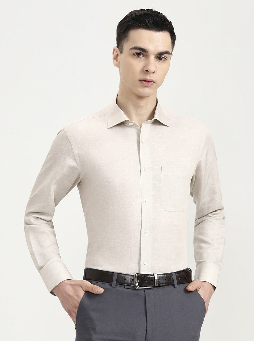 Cream Solid Slim Fit Formal Shirt | JadeBlue Super Luxe