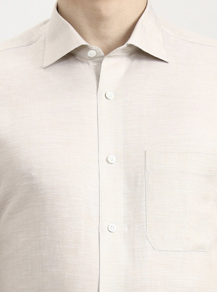 Cream Solid Slim Fit Formal Shirt | JadeBlue Super Luxe