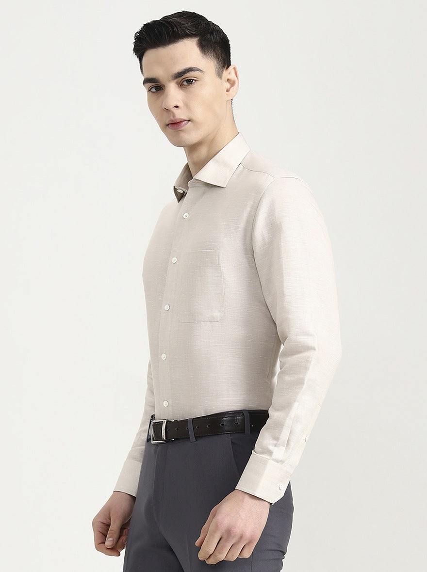 Cream Solid Slim Fit Formal Shirt | JadeBlue Super Luxe