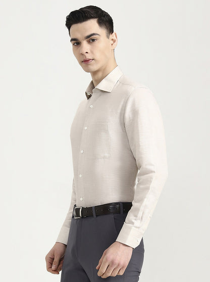 Cream Solid Slim Fit Formal Shirt | JadeBlue Super Luxe