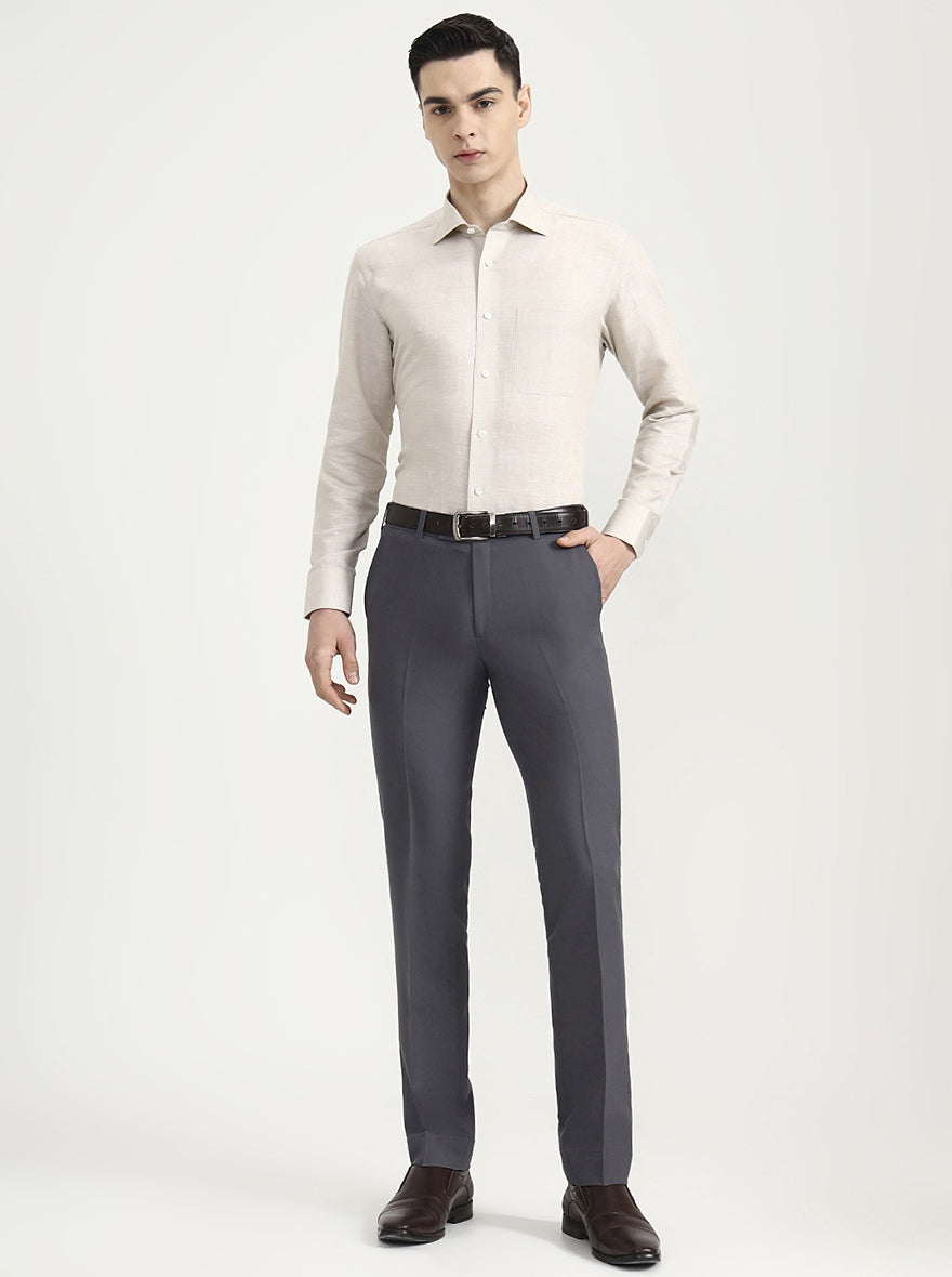 Cream Solid Slim Fit Formal Shirt | JadeBlue Super Luxe