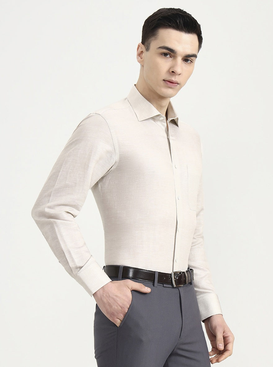 Cream Solid Slim Fit Formal Shirt | JadeBlue Super Luxe