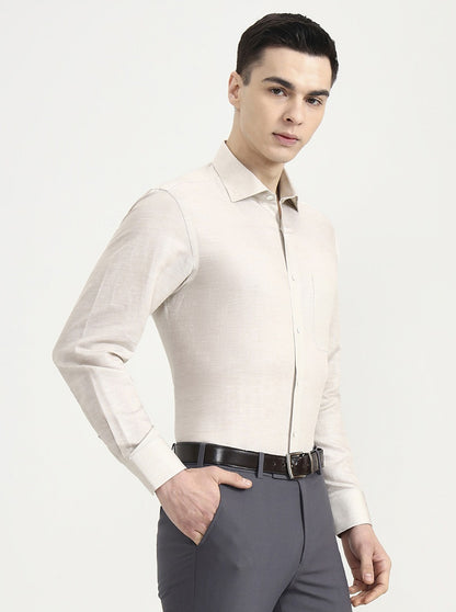 Cream Solid Slim Fit Formal Shirt | JadeBlue Super Luxe