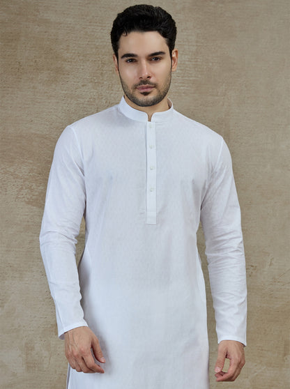 White Self Textured Kurta | The Kurta Company
