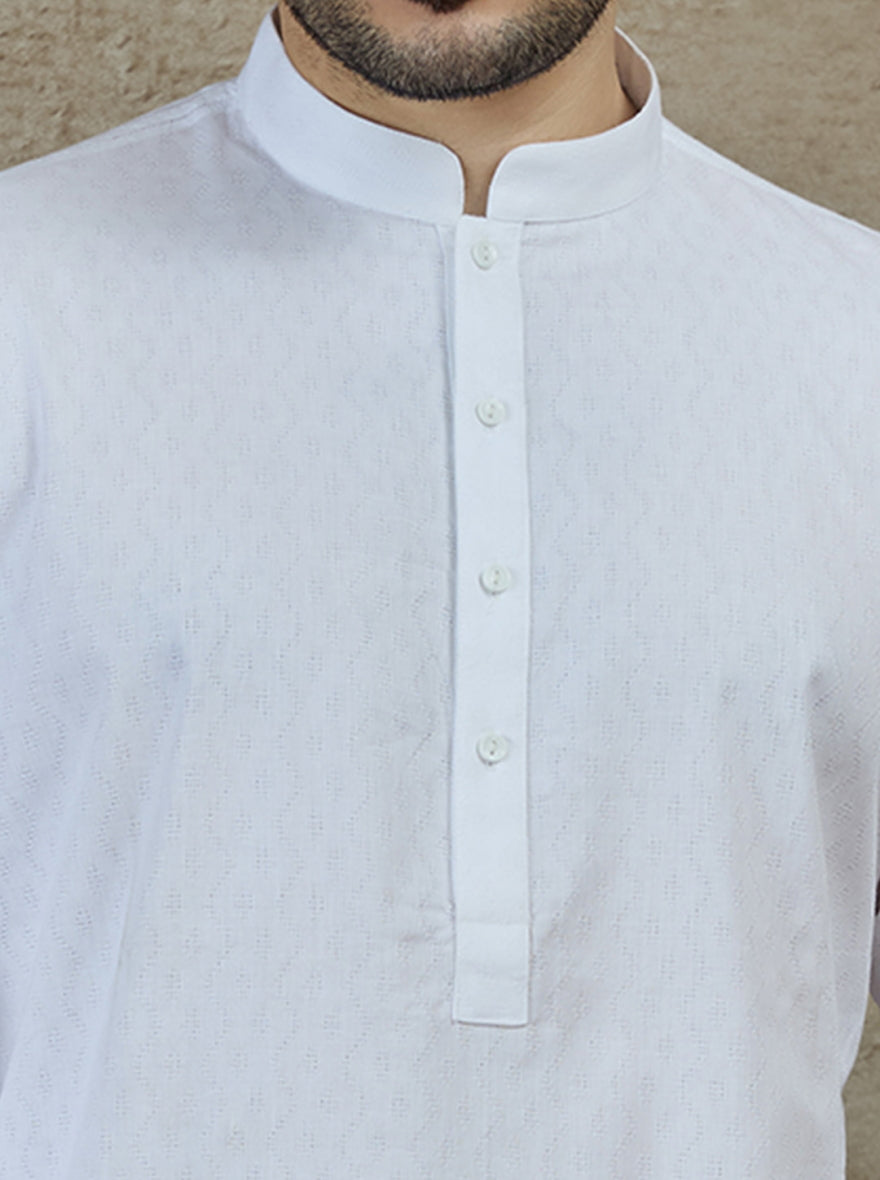 White Self Textured Kurta | The Kurta Company