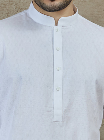 White Self Textured Kurta | The Kurta Company