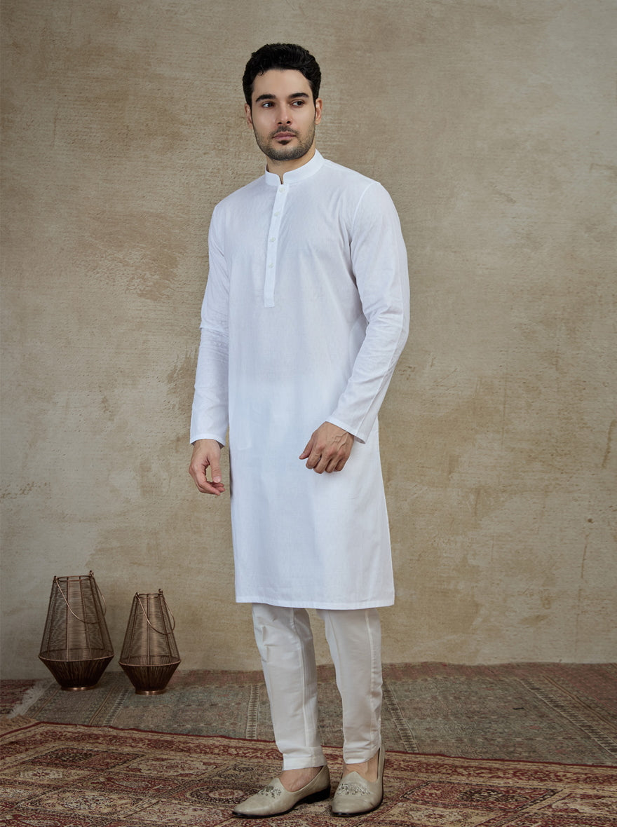 White Self Textured Kurta | The Kurta Company