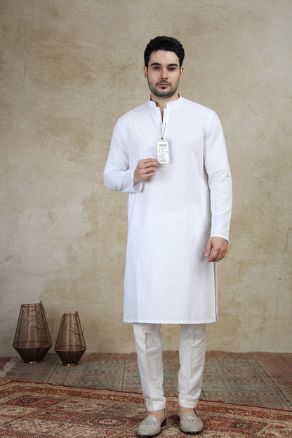 White Self Textured Kurta | The Kurta Company