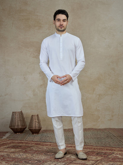 White Self Textured Kurta | The Kurta Company