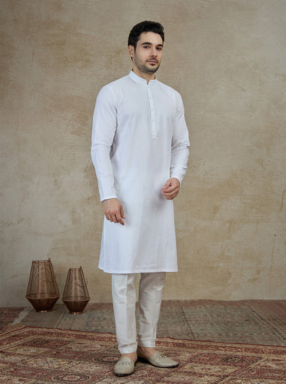 White Self Textured Kurta | The Kurta Company