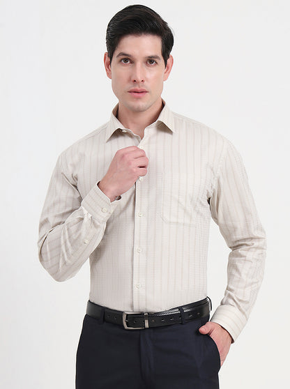 Fawn Striped Regular Fit Formal Shirt | JadeBlue