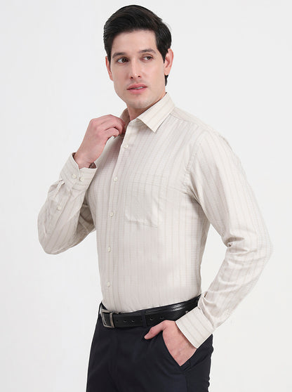 Fawn Striped Regular Fit Formal Shirt | JadeBlue