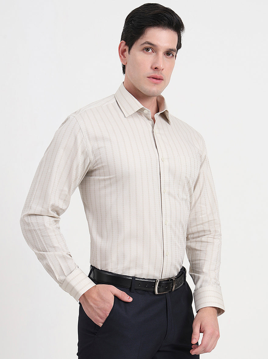 Fawn Striped Regular Fit Formal Shirt | JadeBlue