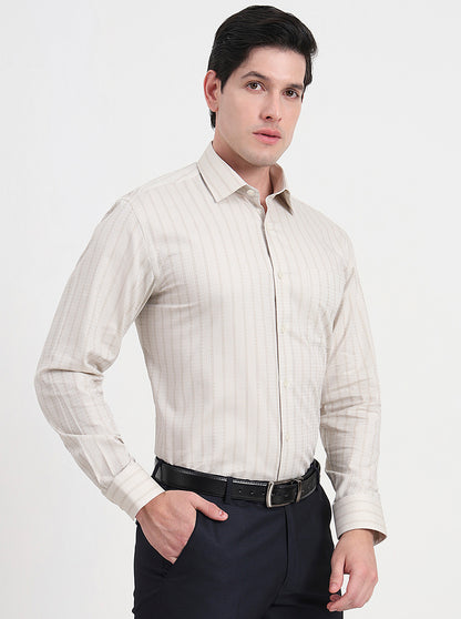 Fawn Striped Regular Fit Formal Shirt | JadeBlue
