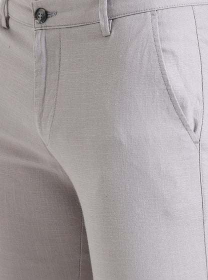 Light Grey Printed Super Slim Fit Casual Trouser | Greenfibre