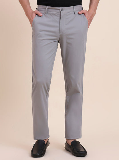 Steel Grey Solid Uno Fit Casual Trouser | JadeBlue