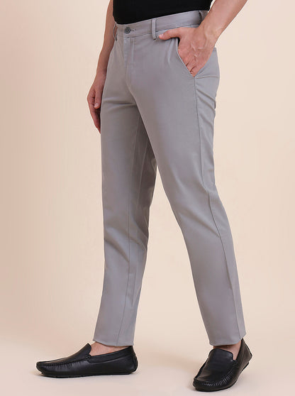 Steel Grey Solid Uno Fit Casual Trouser | JadeBlue