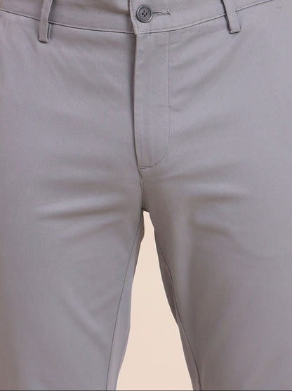 Steel Grey Solid Uno Fit Casual Trouser | JadeBlue