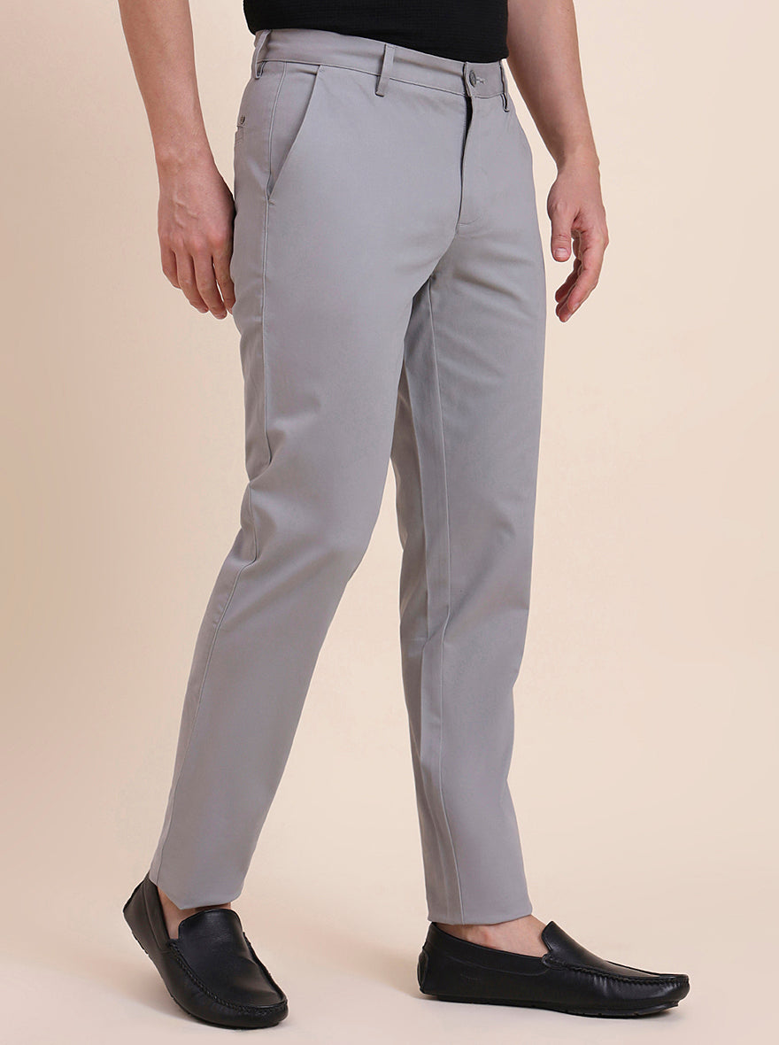 Steel Grey Solid Uno Fit Casual Trouser | JadeBlue