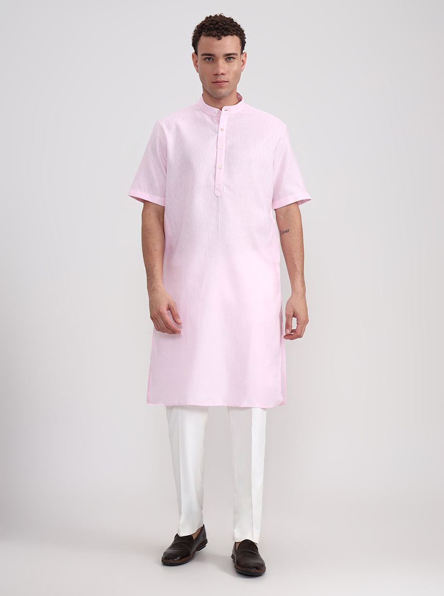 Pink Solid Regular Fit Modi Kurta | JadeBlue