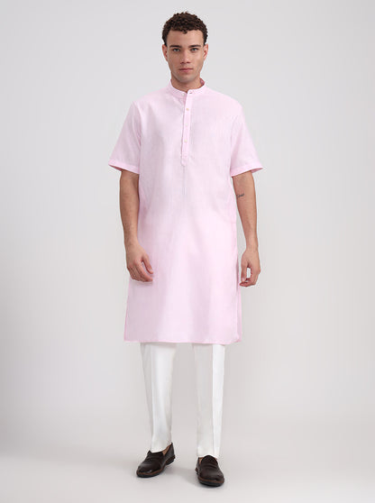 Pink Solid Regular Fit Modi Kurta | JadeBlue