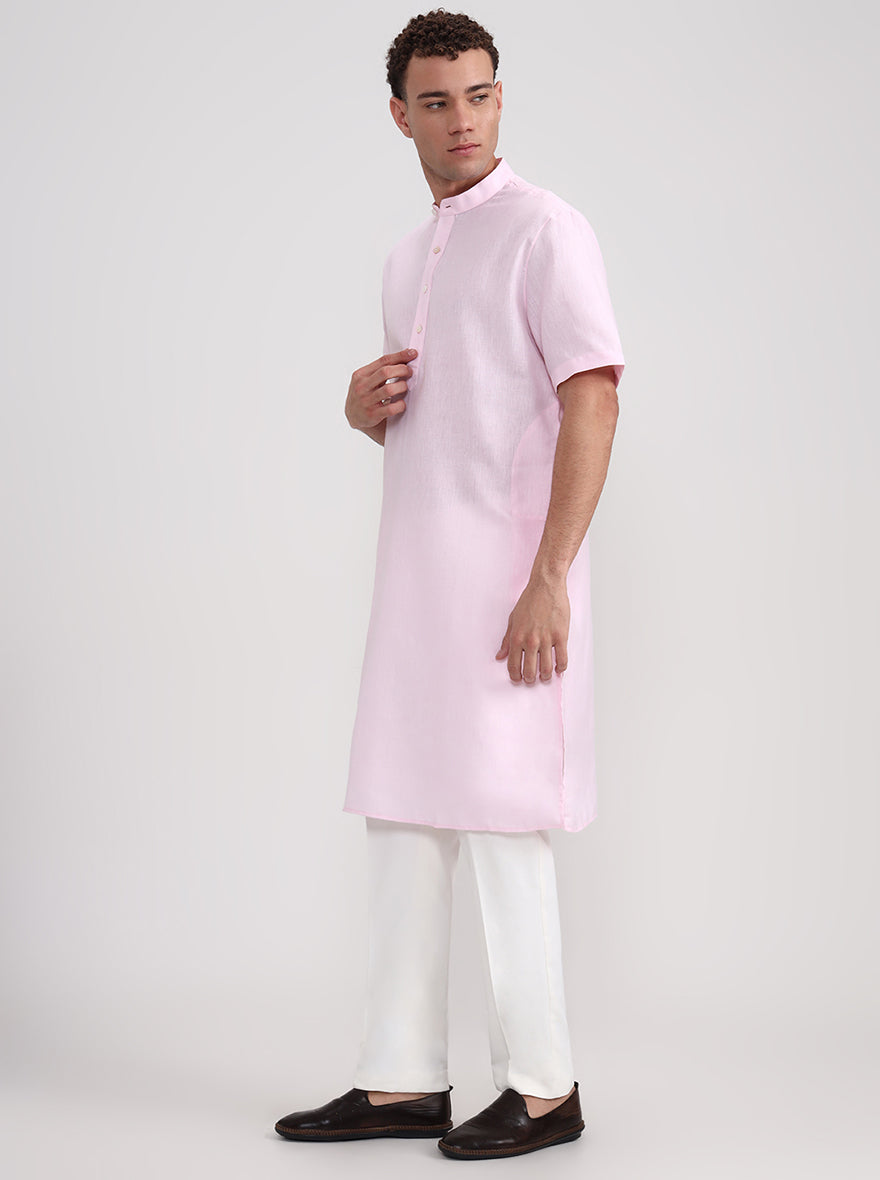 Pink Solid Regular Fit Modi Kurta | JadeBlue