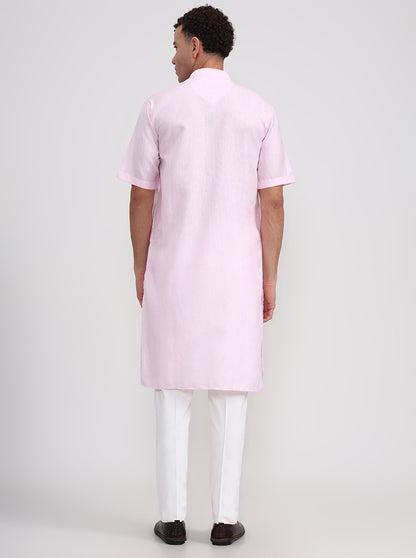 Pink Solid Regular Fit Modi Kurta | JadeBlue