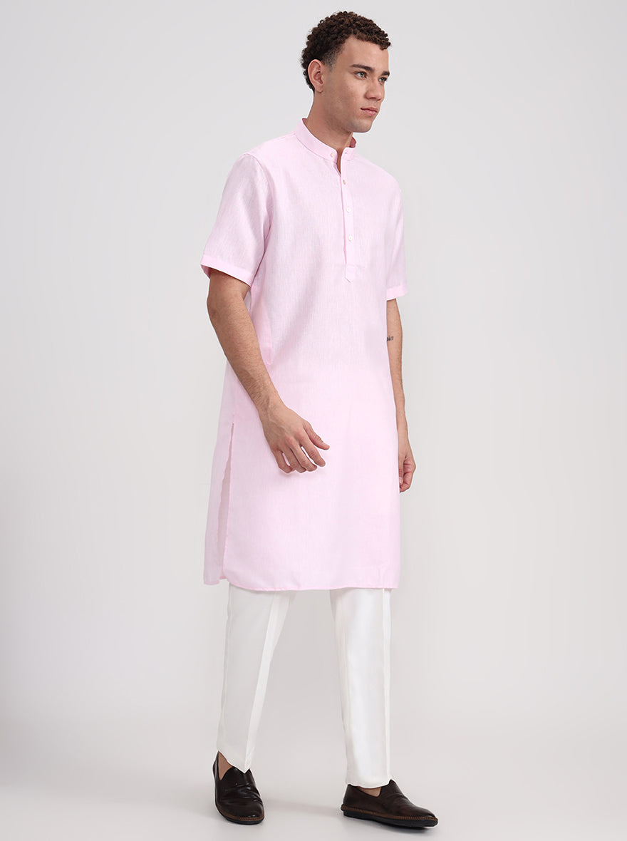 Pink Solid Regular Fit Modi Kurta | JadeBlue