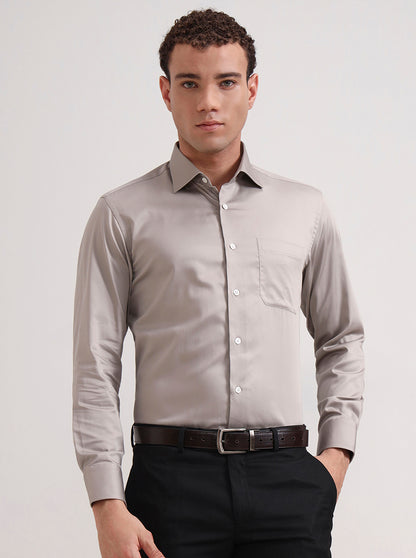 Light Brown Solid Slim Fit Formal Shirt | JadeBlue Super Luxe