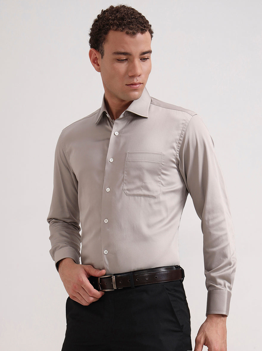 Light Brown Solid Slim Fit Formal Shirt | JadeBlue Super Luxe