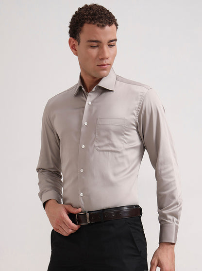 Light Brown Solid Slim Fit Formal Shirt | JadeBlue Super Luxe