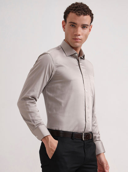 Light Brown Solid Slim Fit Formal Shirt | JadeBlue Super Luxe