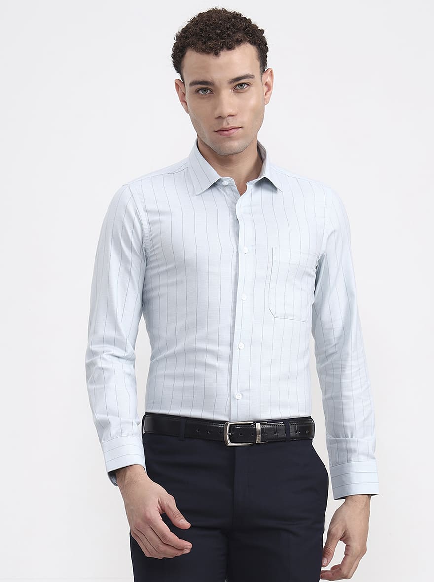 Pista Blue Striped Slim Fit Formal Shirt | JadeBlue Youth