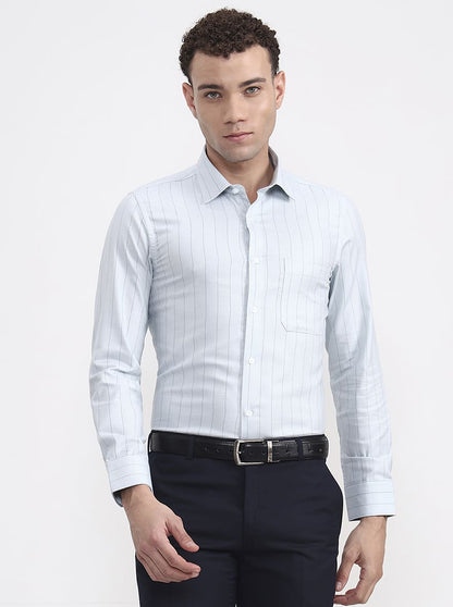 Pista Blue Striped Slim Fit Formal Shirt | JadeBlue Youth