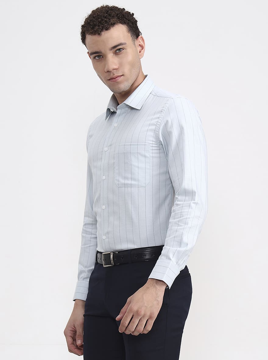 Pista Blue Striped Slim Fit Formal Shirt | JadeBlue Youth
