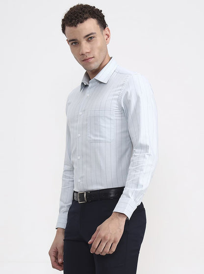 Pista Blue Striped Slim Fit Formal Shirt | JadeBlue Youth