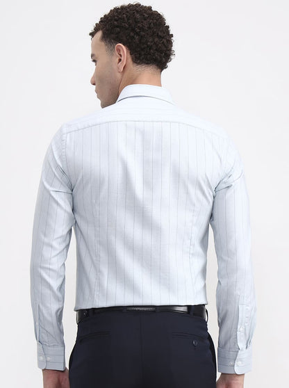 Pista Blue Striped Slim Fit Formal Shirt | JadeBlue Youth
