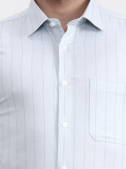 Pista Blue Striped Slim Fit Formal Shirt | JadeBlue Youth