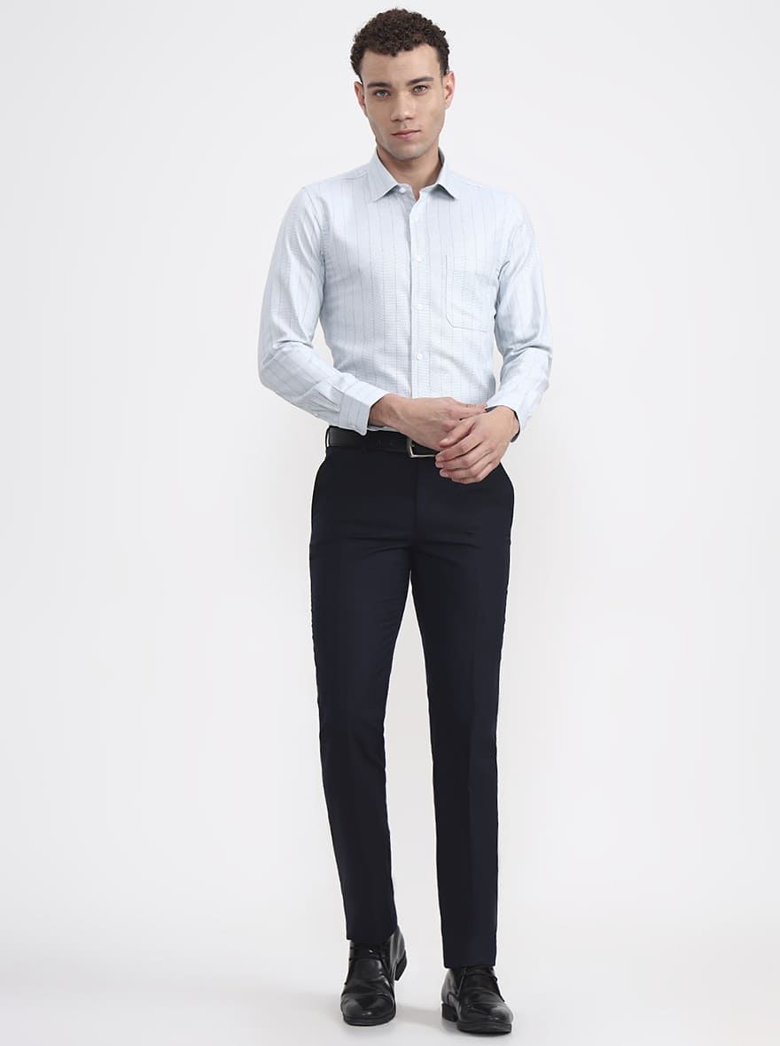 Pista Blue Striped Slim Fit Formal Shirt | JadeBlue Youth