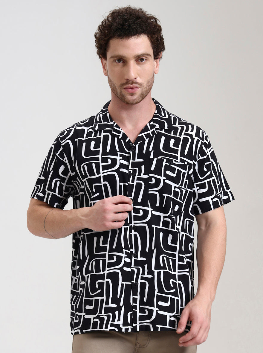 Black Printed Slim Fit Casual Shirt | JadeBlue