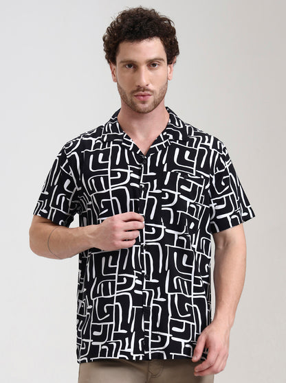 Black Printed Slim Fit Casual Shirt | JadeBlue