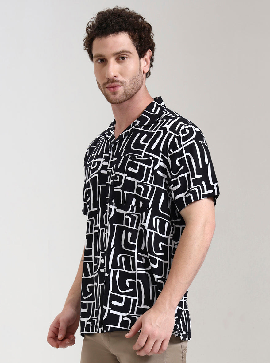 Black Printed Slim Fit Casual Shirt | JadeBlue