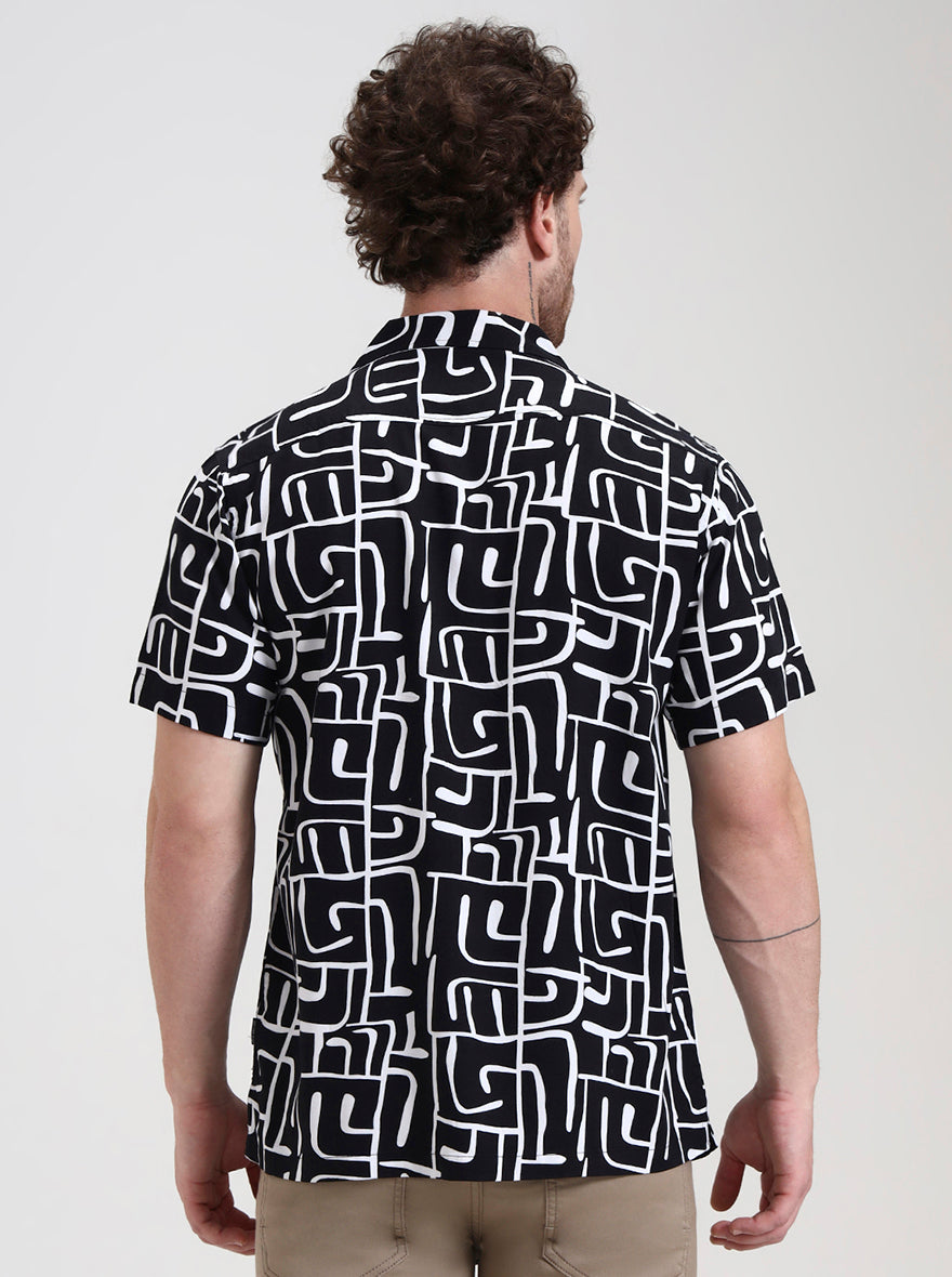 Black Printed Slim Fit Casual Shirt | JadeBlue