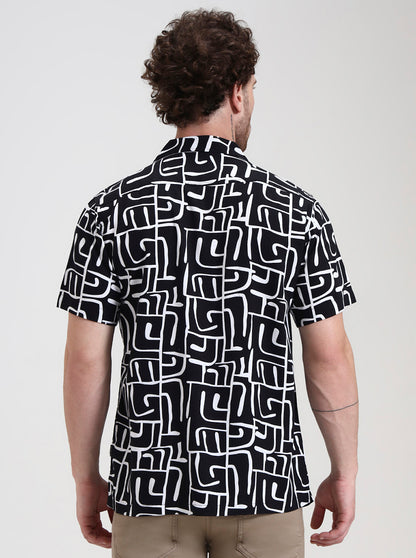 Black Printed Slim Fit Casual Shirt | JadeBlue