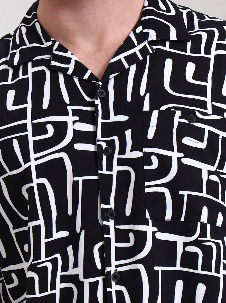 Black Printed Slim Fit Casual Shirt | JadeBlue