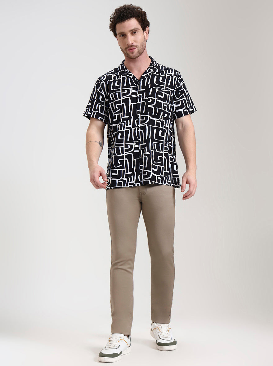 Black Printed Slim Fit Casual Shirt | JadeBlue